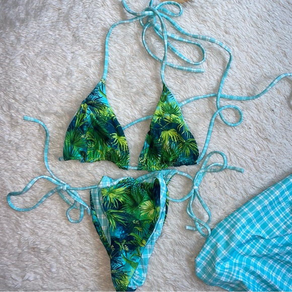 VDM Swim Vdm Swimwear Bikini Set Plus Skirt Coverup Blue Reversible